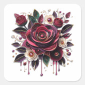 Sticker Carré Fleurs de Bourgogne, Feuillage et Perles (Devant)