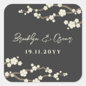 Sticker Carré Fleurs de cerisier crème Mariage Sakura blanc (Devant)