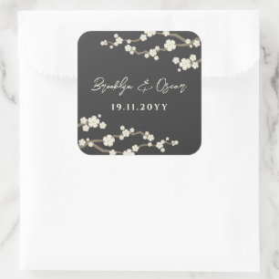 Sticker Carré Fleurs de cerisier crème Mariage Sakura blanc