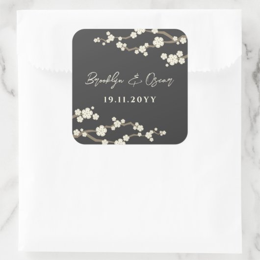 Sticker Carré Fleurs de cerisier crème Mariage Sakura blanc (Sac)