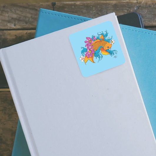 Sticker Carré Fleurs de cerisiers de Lotus Koi Fish