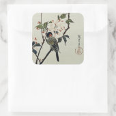 Sticker Carré Fleurs de cerisiers et petits oiseaux (Sac)