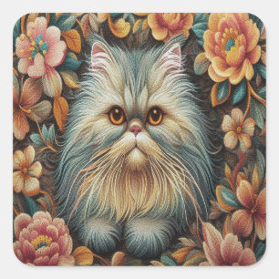 Sticker Carré Fleurs de chaton persan, Plaisir Floral Chat persa