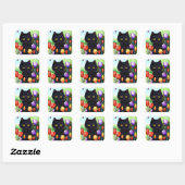Sticker Carré Fleurs de chats noires mignonnes Tulipes Créationa (Feuille)