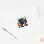 Sticker Carré Fleurs de chats noires mignonnes Tulipes Créationa (Enveloppe)