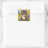 Sticker Carré Fleurs de chats Tabby Art Floral Créationarts (Sac)