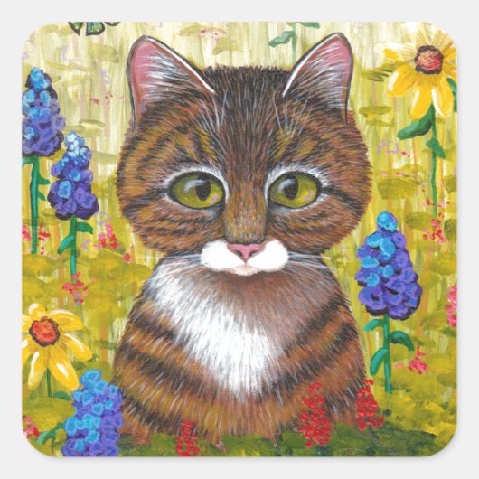 Sticker Carré Fleurs de chats Tabby Art Floral Créationarts (Devant)
