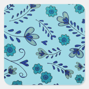 Sticker Carré Fleurs de chinoiserie bleues