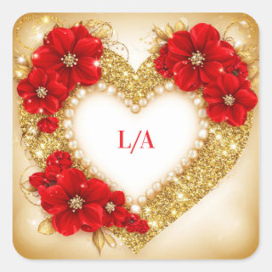 Sticker Carré 🌸 Fleurs de cœur pailletées Décoration de mariage