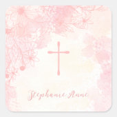 Sticker Carré Fleurs de communion Aquarelles roses (Devant)