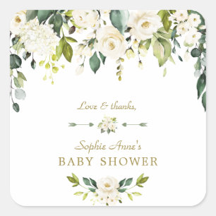 Sticker Carré Fleurs de crème blanche Baby shower d'or