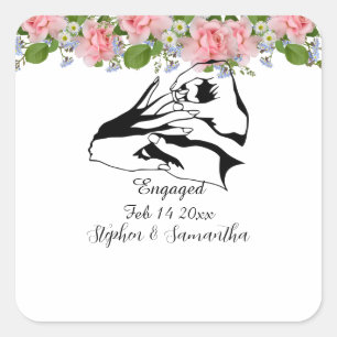 Sticker Carré Fleurs de fiançailles de couple personnalisées