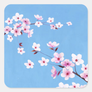 Sticker Carré Fleurs de fleurs de cerisiers en fleurs du ciel bl