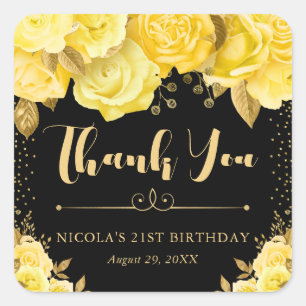 Sticker Carré Fleurs de glamour jaune aquarelle pour anniversair