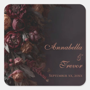Sticker Carré Fleurs de l'automne sombre romantiques Burgundy No