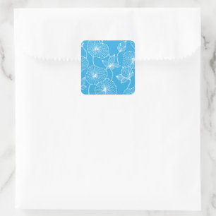 Sticker Carré Fleurs de Lotus Feuilles Bleues Blossom