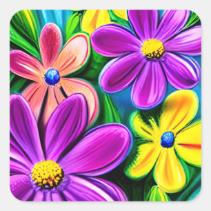 Sticker Carré Fleurs de marguerite colorées