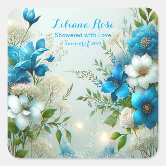 Sticker Carré Fleurs de mariage bleues chéries (Devant)