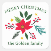 Sticker Carré Fleurs de Noël Botaniques Folithe Vacances PERSONN (Devant)