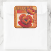 Sticker Carré Fleurs de pavot sur Tan et Arrière - plan orange (Sac)
