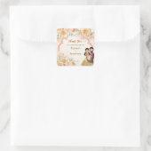 Sticker Carré Fleurs de pêche mignonne couple de mariée indienne (Sac)