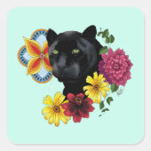 Sticker Carré Fleurs de Portrait Jaguar Noir (Devant)