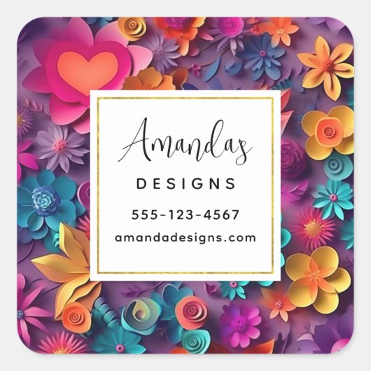 Sticker Carré Fleurs de printemps colorées Motif (Devant)