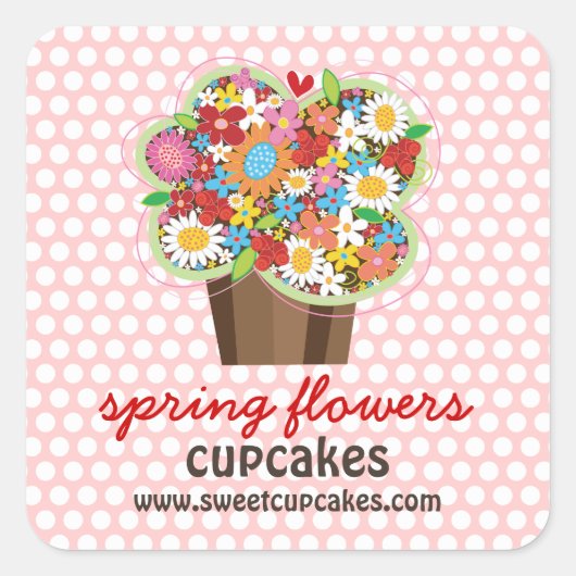 Sticker Carré Fleurs de printemps de Cupcake sucré Whimsical Flo (Devant)