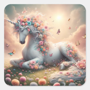 Sticker Carré Fleurs de printemps ensoleillées Unicorne