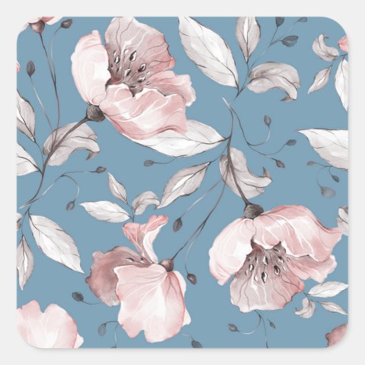 Sticker Carré Fleurs de printemps, feuille, design transparent (Devant)