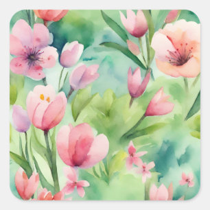 Sticker Carré Fleurs de ressort d'aquarelle