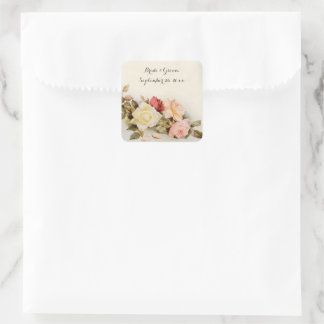 Sticker Carré Fleurs de rose de jardin antiques de mariage vinta