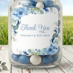 Sticker Carré Fleurs de roses aquarelles bleues Mariage Remercie