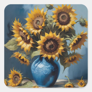 Sticker Carré Fleurs de soleil dans le vase