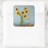 Sticker Carré Fleurs de soleil dans le vase sur la table (Sac)