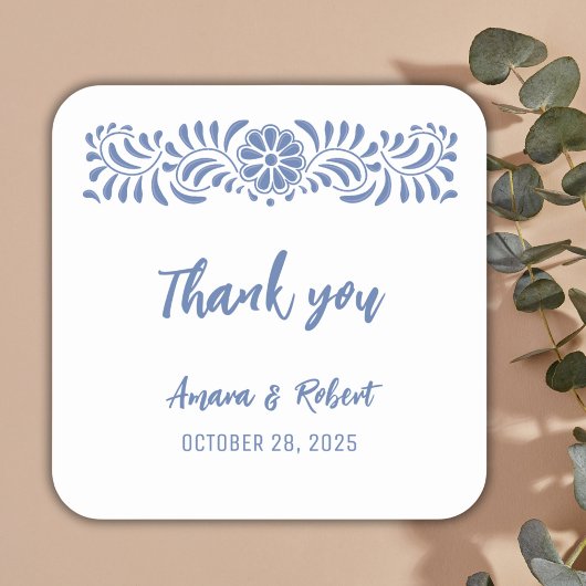 Sticker Carré Fleurs de talavera bleu