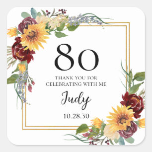 Sticker Carré Fleurs de tournesol pour remerciements de 80e anni
