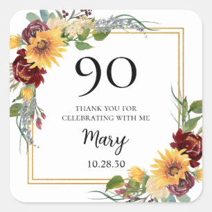 Sticker Carré Fleurs de tournesol pour remerciements de 90e anni