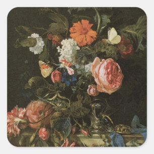Sticker Carré Fleurs de vase de nature morte florale, baroque vi