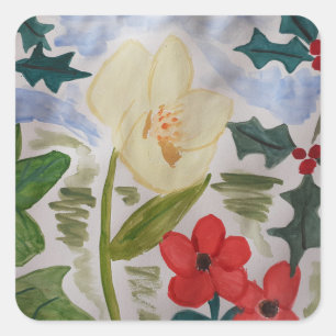 Sticker Carré Fleurs d'hiver & Holly