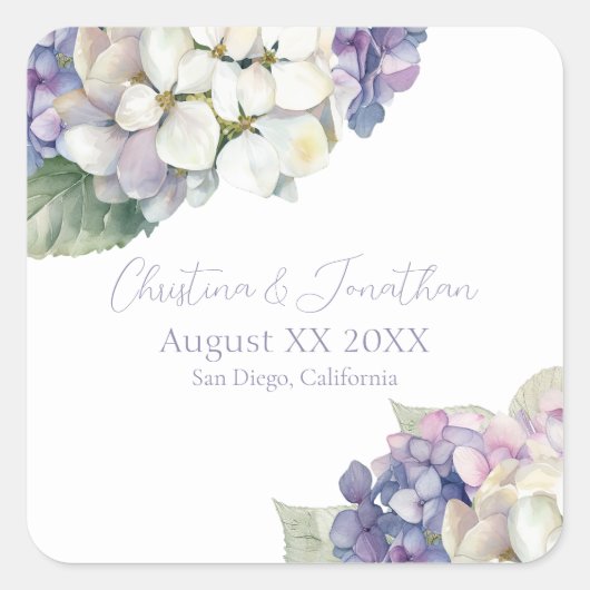 Sticker Carré Fleurs d'hydrangée violette et blanche (Devant)