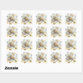 Sticker Carré Fleurs d'or blanc romantique merci (Feuille)