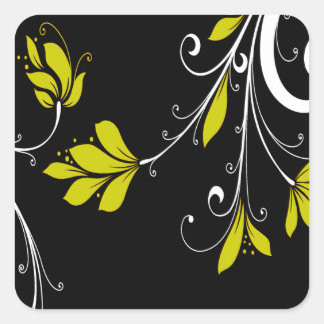 Sticker Carré Fleurs d'or en noir