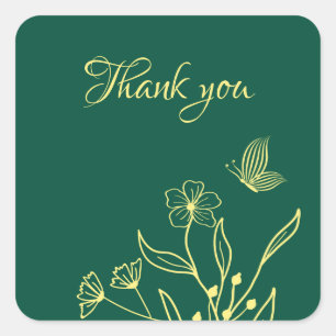 Sticker Carré Fleurs d'or simple vert émeraude mariage