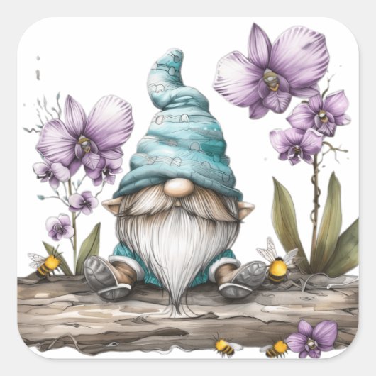 Sticker Carré Fleurs d'orchidées Gnome (Devant)