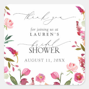 Sticker Carré Fleurs du jardin Aquarelle Fête des mariées Merci