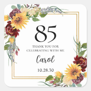Sticker Carré Fleurs du soleil pour un remerciement de 85e anniv