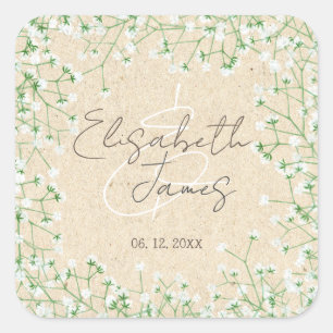Sticker Carré Fleurs du souffle du bébé Élégant Mariage rustique