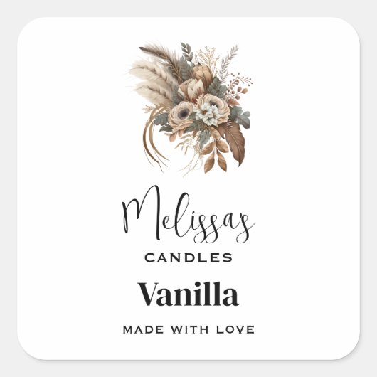 Sticker Carré Fleurs Élégantes Feuillage et plumes Candle Craft (Devant)