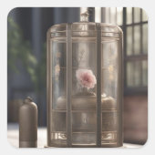 Sticker Carré fleurs en cage à oiseaux (Devant)